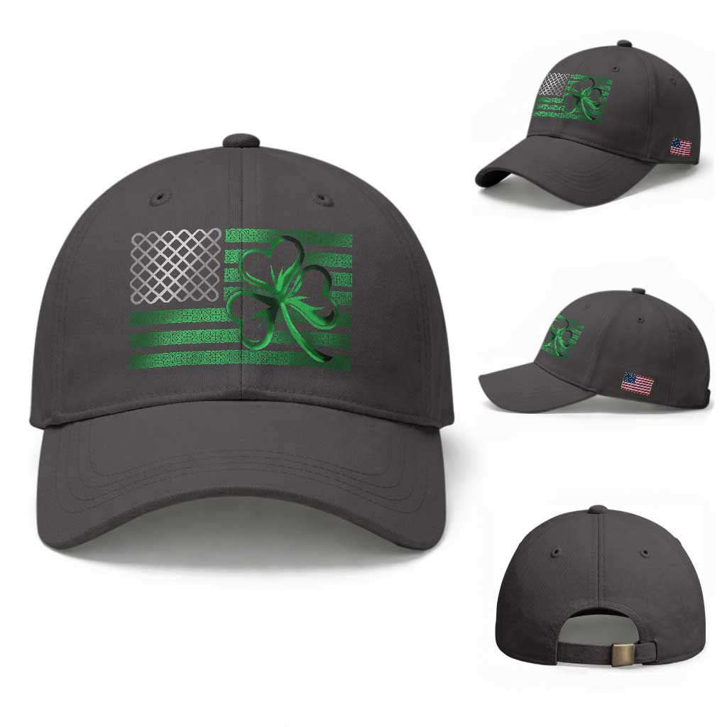 Funny Irish Americans Baseball Cap Shamrock Celtic Knot American Flag St Patrick's Day TS11 Baseball Cap Universal Fit Dark Gray Print Your Wear