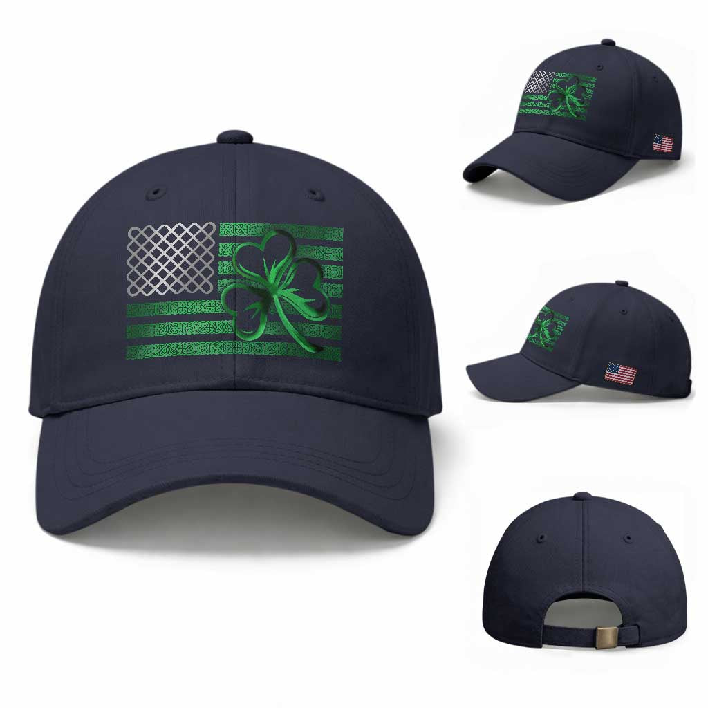 Funny Irish Americans Baseball Cap Shamrock Celtic Knot American Flag St Patrick's Day TS11 Baseball Cap Universal Fit Navy Print Your Wear
