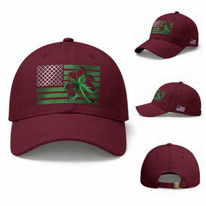 Funny Irish Americans Baseball Cap Shamrock Celtic Knot American Flag St Patrick's Day TS11 Baseball Cap Universal Fit Maroon Print Your Wear