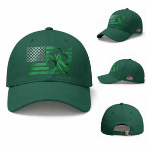 Funny Irish Americans Baseball Cap Shamrock Celtic Knot American Flag St Patrick's Day TS11 Baseball Cap Universal Fit Irish Green Print Your Wear