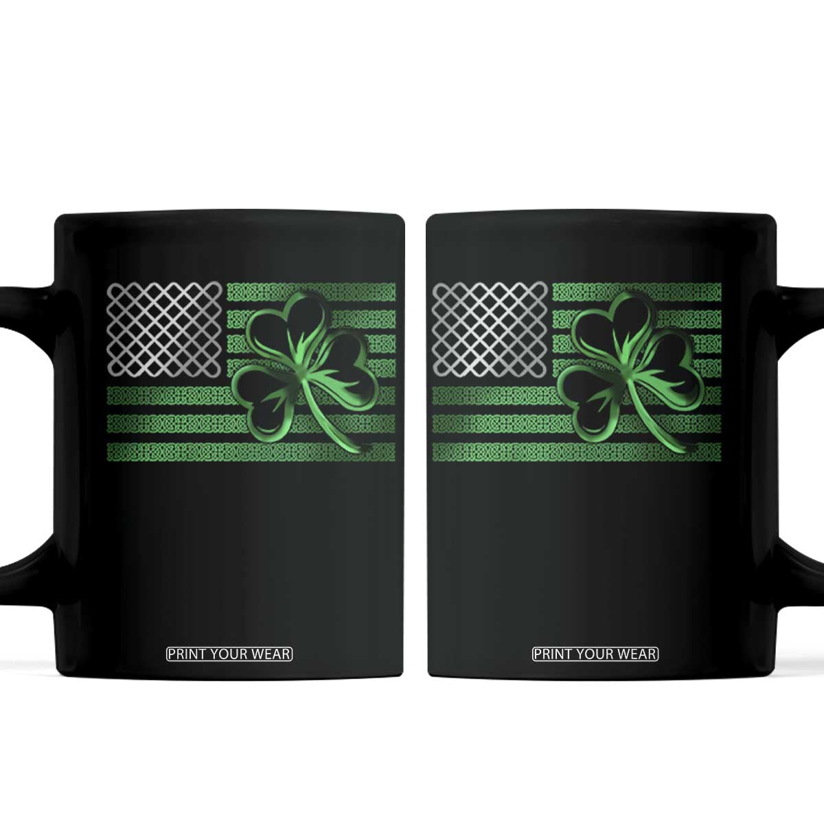 Funny Irish Americans Coffee Mug Shamrock Celtic Knot American Flag St Patrick's Day TS11 Black Print Your Wear