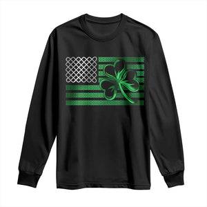 Funny Irish Americans Long Sleeve Shirt Shamrock Celtic Knot American Flag St Patrick's Day TS11 Black Print Your Wear