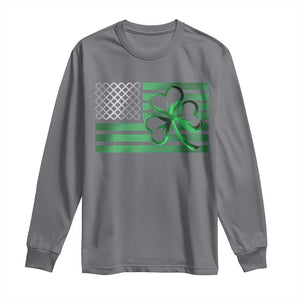 Funny Irish Americans Long Sleeve Shirt Shamrock Celtic Knot American Flag St Patrick's Day TS11 Charcoal Print Your Wear