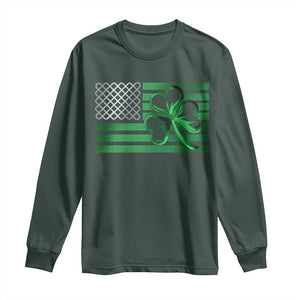 Funny Irish Americans Long Sleeve Shirt Shamrock Celtic Knot American Flag St Patrick's Day TS11 Dark Forest Green Print Your Wear