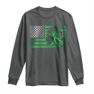 Funny Irish Americans Long Sleeve Shirt Shamrock Celtic Knot American Flag St Patrick's Day TS11 Dark Heather Print Your Wear