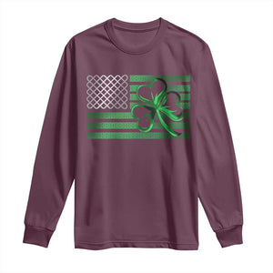 Funny Irish Americans Long Sleeve Shirt Shamrock Celtic Knot American Flag St Patrick's Day TS11 Maroon Print Your Wear