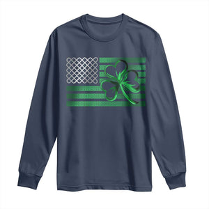 Funny Irish Americans Long Sleeve Shirt Shamrock Celtic Knot American Flag St Patrick's Day TS11 Navy Print Your Wear