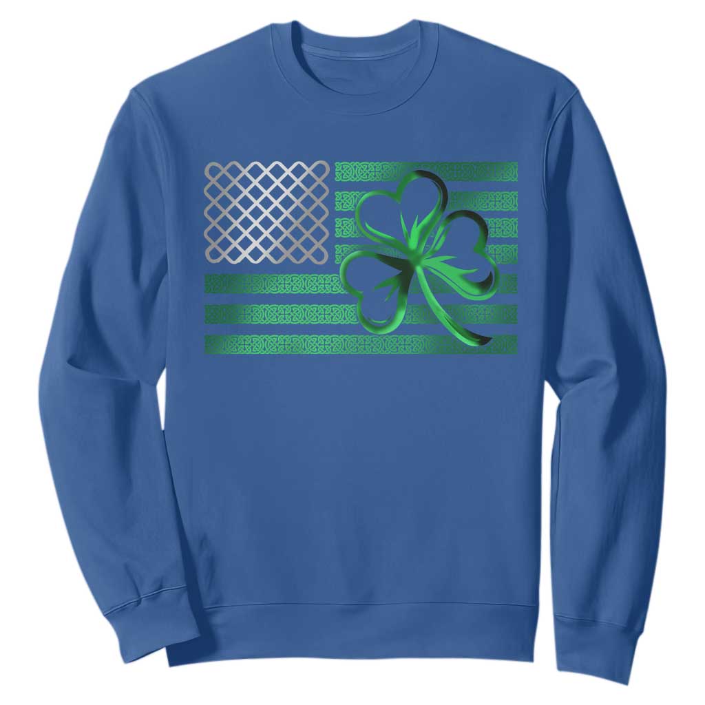Funny Irish Americans Sweatshirt Shamrock Celtic Knot American Flag St Patrick's Day TS11 Royal Blue Print Your Wear