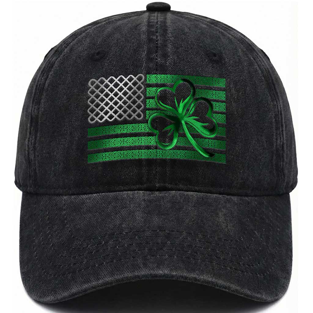 Funny Irish Americans Washed Cotton Baseball Cap Shamrock Celtic Knot American Flag St Patrick's Day TS11 Print Your Wear