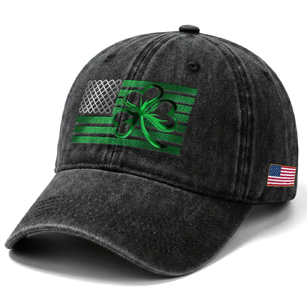 Funny Irish Americans Washed Cotton Baseball Cap Shamrock Celtic Knot American Flag St Patrick's Day TS11 Print Your Wear