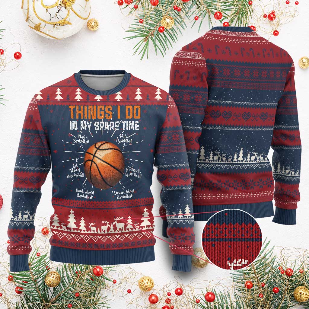 Funny Basketball Things I Do In My Spare Time Knit Sweatshirt Sports Lover TS11 Burgundy Print Your Wear