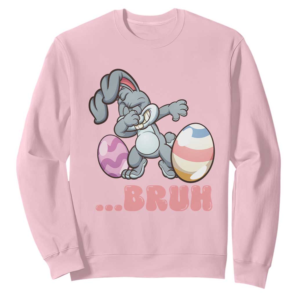 Funny Bruh Dab Rabbit Eggs Easter Day Sweatshirt TS11 Light Pink Print Your Wear