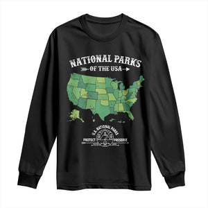 Protect And Preserve National Parks Long Sleeve Shirt ESTD 1872 Vintage Forest American Map TS11 Black Print Your Wear