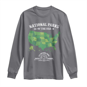 Protect And Preserve National Parks Long Sleeve Shirt ESTD 1872 Vintage Forest American Map TS11 Charcoal Print Your Wear