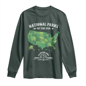 Protect And Preserve National Parks Long Sleeve Shirt ESTD 1872 Vintage Forest American Map TS11 Dark Forest Green Print Your Wear