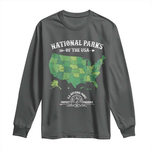 Protect And Preserve National Parks Long Sleeve Shirt ESTD 1872 Vintage Forest American Map TS11 Dark Heather Print Your Wear