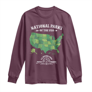 Protect And Preserve National Parks Long Sleeve Shirt ESTD 1872 Vintage Forest American Map TS11 Maroon Print Your Wear