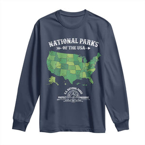 Protect And Preserve National Parks Long Sleeve Shirt ESTD 1872 Vintage Forest American Map TS11 Navy Print Your Wear