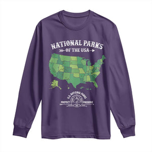 Protect And Preserve National Parks Long Sleeve Shirt ESTD 1872 Vintage Forest American Map TS11 Purple Print Your Wear