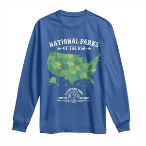 Protect And Preserve National Parks Long Sleeve Shirt ESTD 1872 Vintage Forest American Map TS11 Royal Blue Print Your Wear