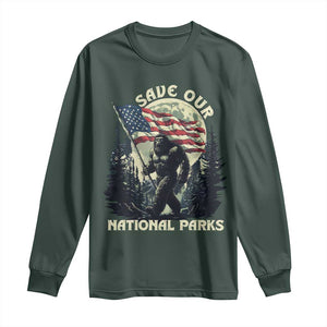 Save Our National Parks Bigfoot Long Sleeve Shirt Vintage American Flag TS11 Dark Forest Green Print Your Wear