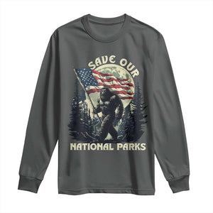 Save Our National Parks Bigfoot Long Sleeve Shirt Vintage American Flag TS11 Dark Heather Print Your Wear