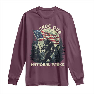 Save Our National Parks Bigfoot Long Sleeve Shirt Vintage American Flag TS11 Maroon Print Your Wear