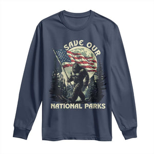 Save Our National Parks Bigfoot Long Sleeve Shirt Vintage American Flag TS11 Navy Print Your Wear