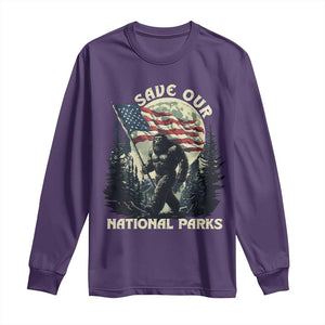 Save Our National Parks Bigfoot Long Sleeve Shirt Vintage American Flag TS11 Purple Print Your Wear