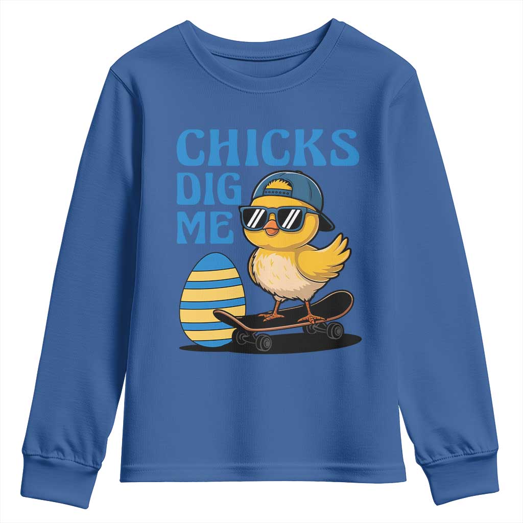 Funny Easter Day Chicks Dig Me Youth Sweatshirt Cool Chicken TS11 Royal Blue Print Your Wear