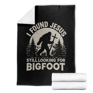 I Found Jesus Still Looking For Bigfoot Throw Blanket Funny Christian Sasquatch Forest TS11 Black Print Your Wear