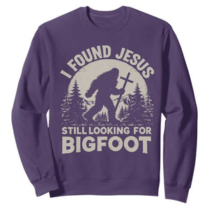 I Found Jesus Still Looking For Bigfoot Sweatshirt Funny Christian Sasquatch Forest TS11 Purple Print Your Wear