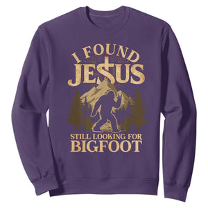 I Found Jesus Still Looking For Bigfoot Sweatshirt Funny Christian Sasquatch Vintage Mountain TS11 Purple Print Your Wear