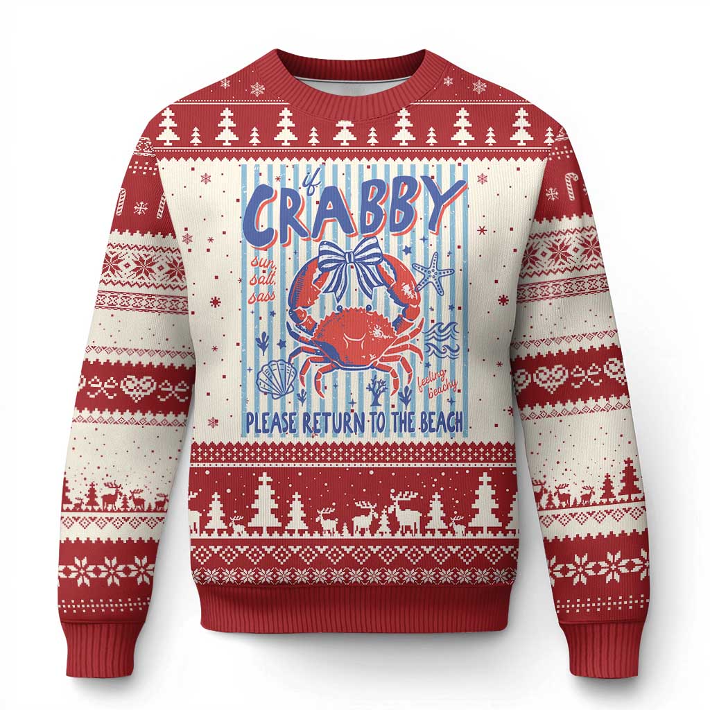 If Crabby Please Return To The Beach Ugly Christmas Sweater Funny Summer Girl TS11 Beige Red Print Your Wear