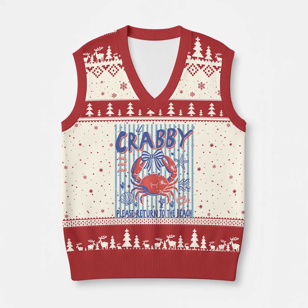 If Crabby Please Return To The Beach V-Neck Knit Sweater Vest Funny Summer Girl TS11 Beige Red Print Your Wear