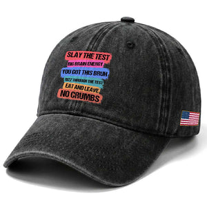 Test Day Washed Cotton Baseball Cap Slay The Test Big Brain Energy Students Spirit TS11 Print Your Wear