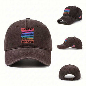 Test Day Washed Cotton Baseball Cap Slay The Test Big Brain Energy Students Spirit TS11 Washed Cap Universal Fit Dark Brown Print Your Wear