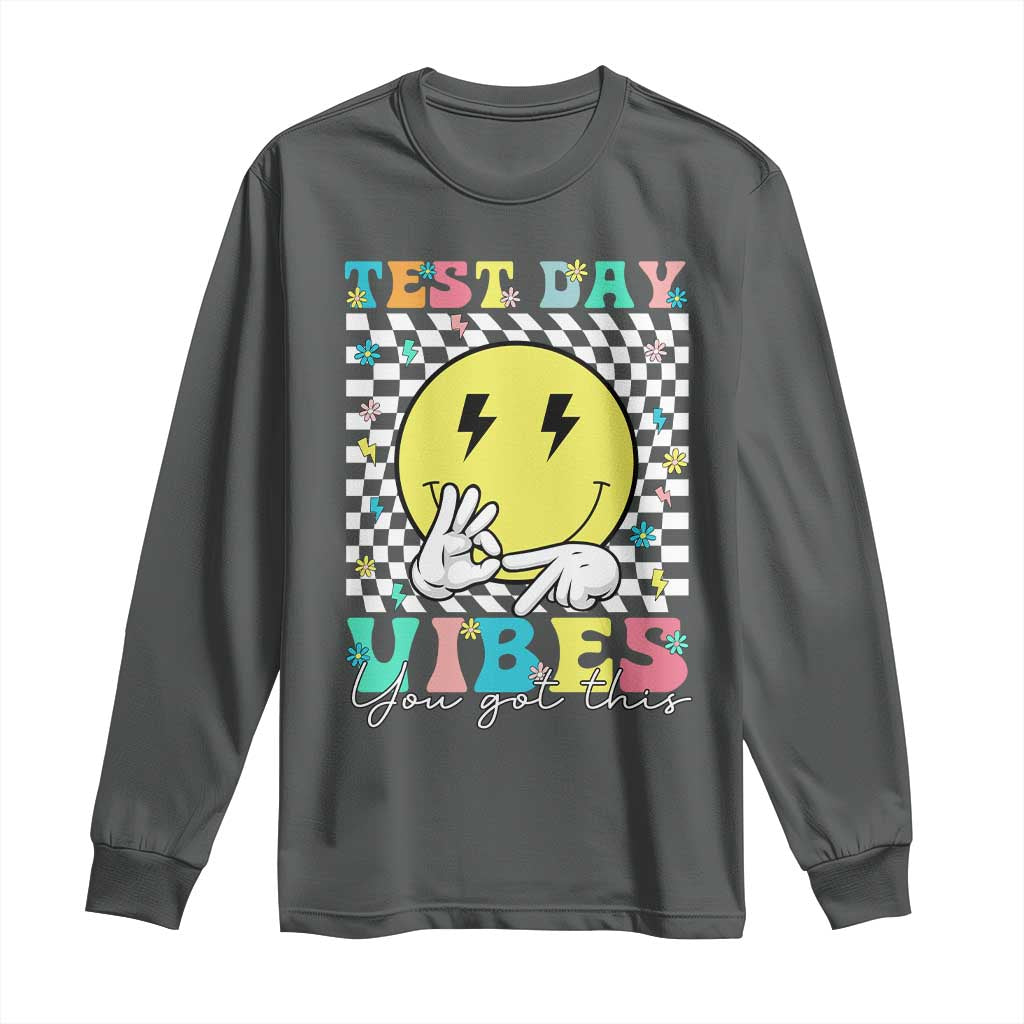 Test Day 67 Meme Long Sleeve Shirt You Got This Testing Teacher Retro Grooves TS11 Dark Heather Print Your Wear