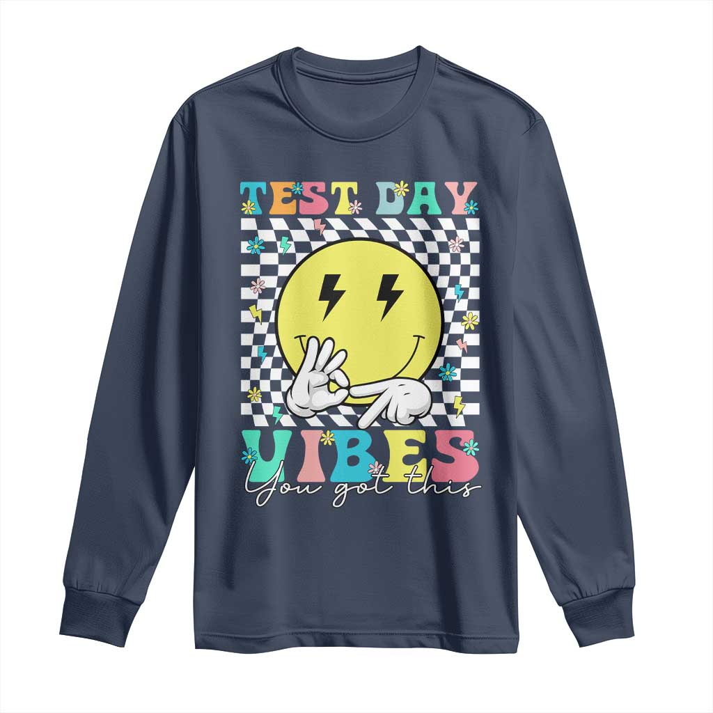 Test Day 67 Meme Long Sleeve Shirt You Got This Testing Teacher Retro Grooves TS11 Navy Print Your Wear