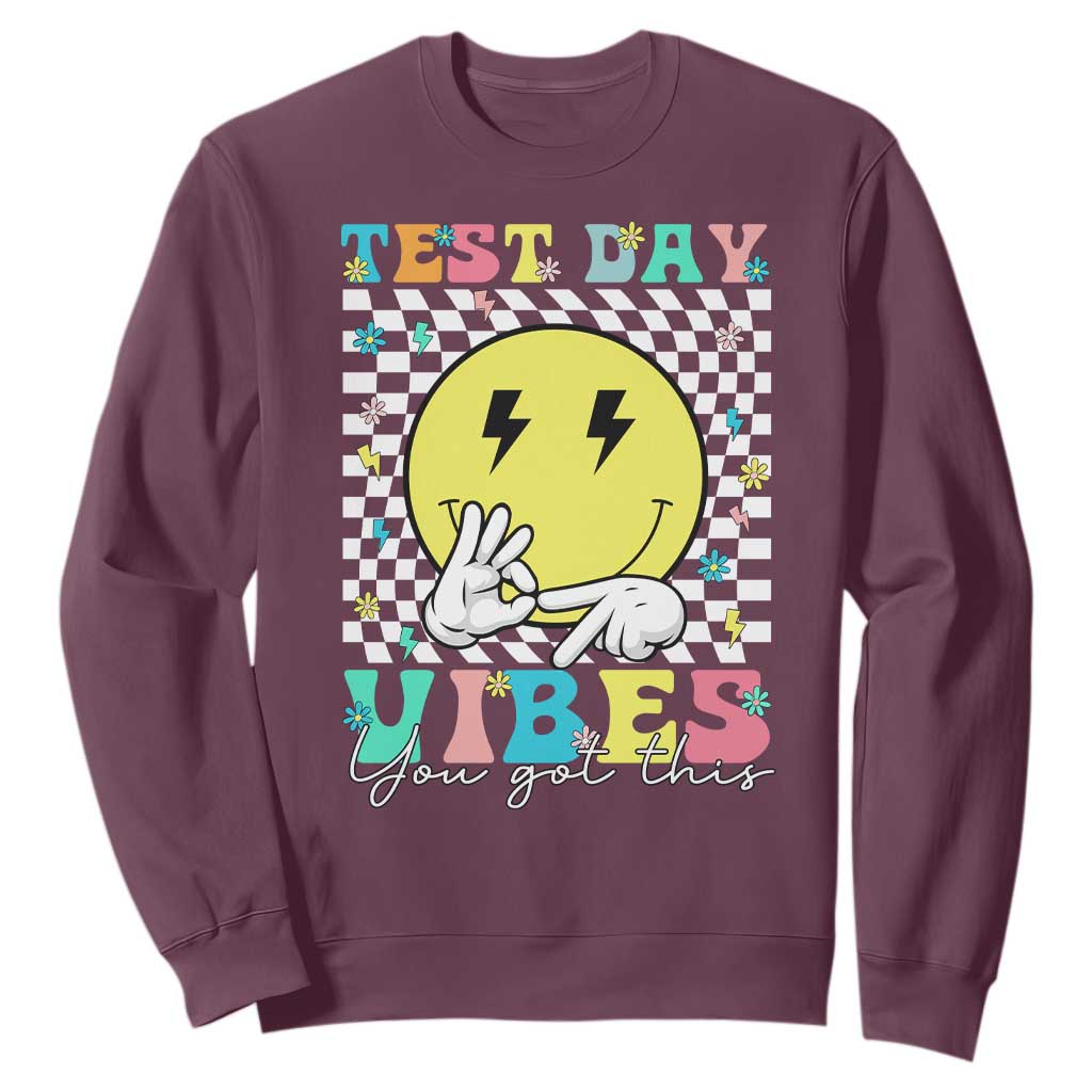 Test Day 67 Meme Sweatshirt You Got This Testing Teacher Retro Grooves TS11 Maroon Print Your Wear