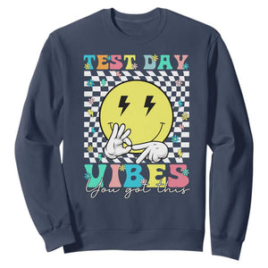 Test Day 67 Meme Sweatshirt You Got This Testing Teacher Retro Grooves TS11 Navy Print Your Wear