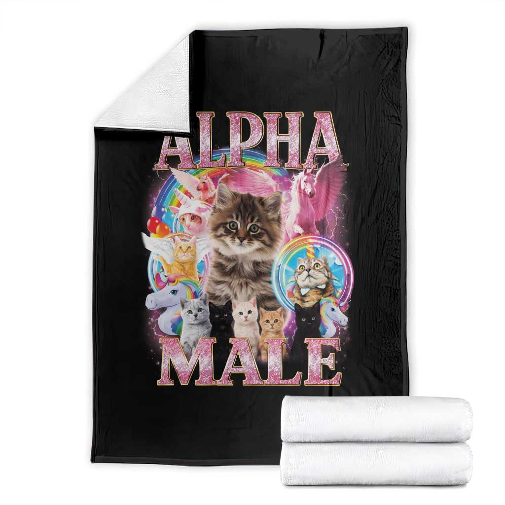 Alpha Male Cat Throw Blanket Funny Rainbow Kitten Meme Bootleg TS11 Black Print Your Wear