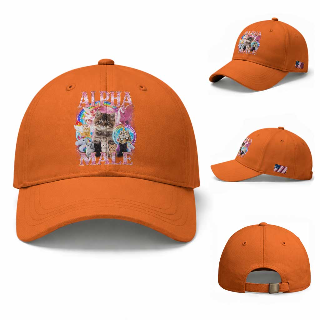 Alpha Male Cat Baseball Cap Funny Rainbow Kitten Meme Bootleg TS11 Baseball Cap Universal Fit Orange Print Your Wear