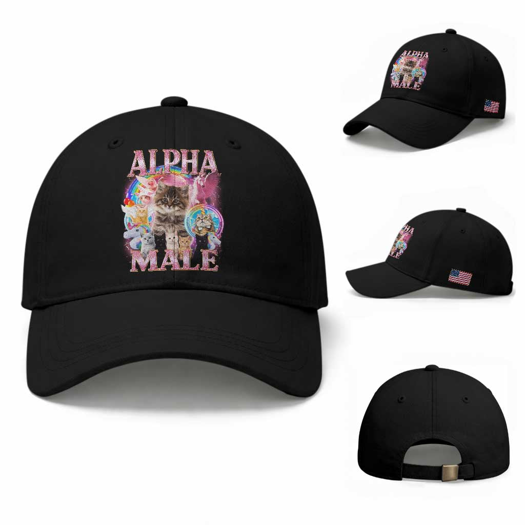 Alpha Male Cat Baseball Cap Funny Rainbow Kitten Meme Bootleg TS11 Baseball Cap Universal Fit Black Print Your Wear