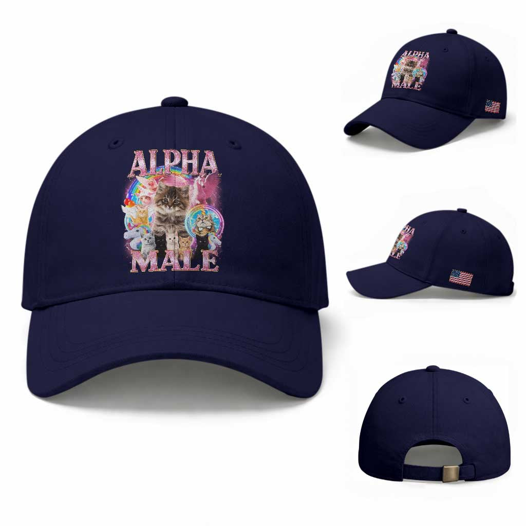 Alpha Male Cat Baseball Cap Funny Rainbow Kitten Meme Bootleg TS11 Baseball Cap Universal Fit Dark Blue Print Your Wear