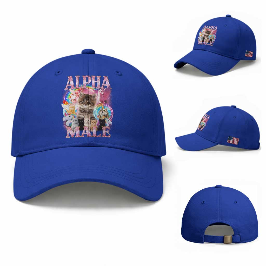 Alpha Male Cat Baseball Cap Funny Rainbow Kitten Meme Bootleg TS11 Baseball Cap Universal Fit Royal Blue Print Your Wear