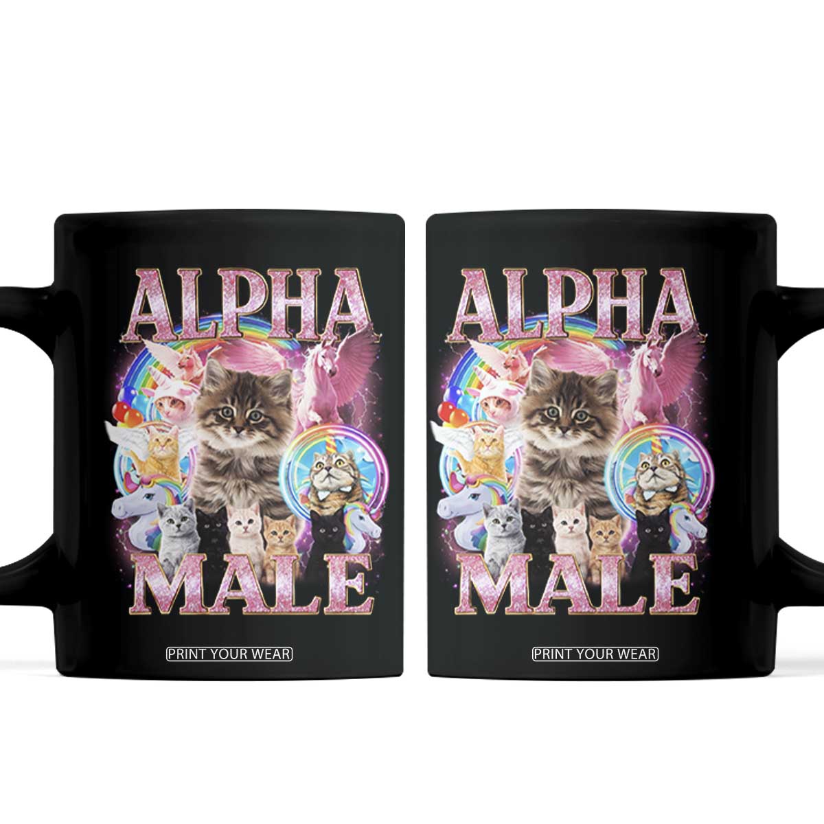 Alpha Male Cat Coffee Mug Funny Rainbow Kitten Meme Bootleg TS11 Black Print Your Wear