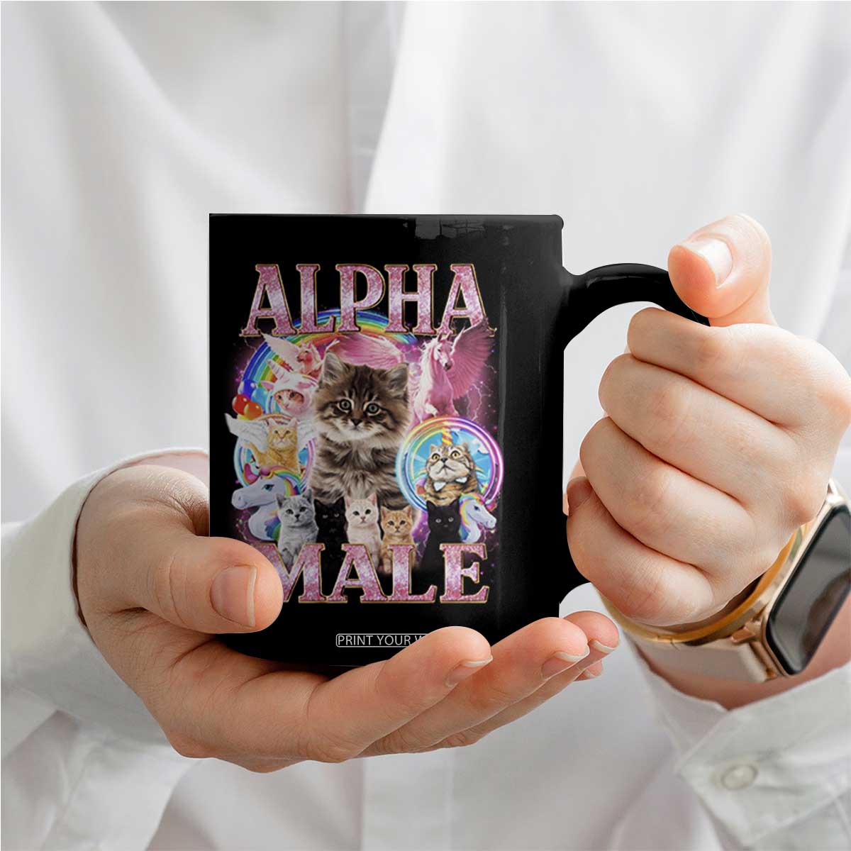 Alpha Male Cat Coffee Mug Funny Rainbow Kitten Meme Bootleg TS11 Print Your Wear