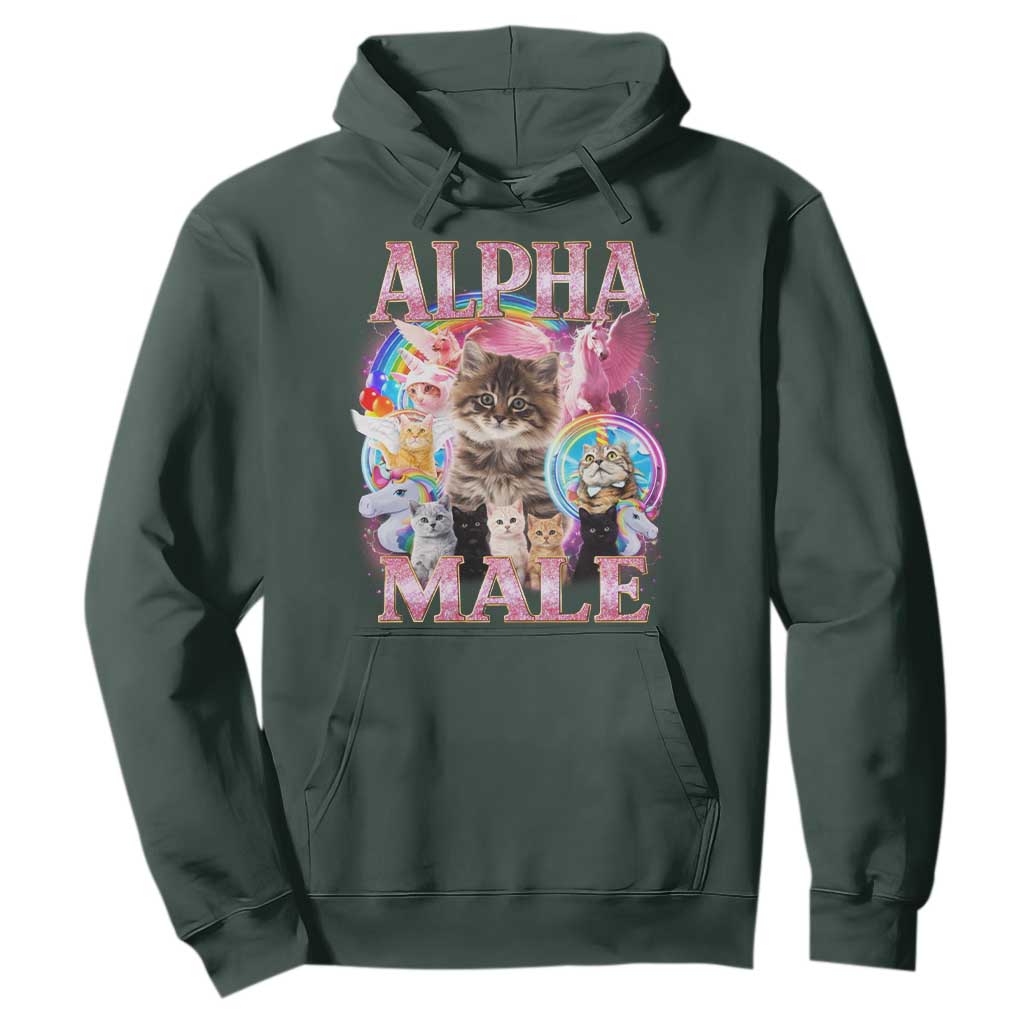 Alpha Male Cat Hoodie Funny Rainbow Kitten Meme Bootleg TS11 Dark Forest Green Print Your Wear