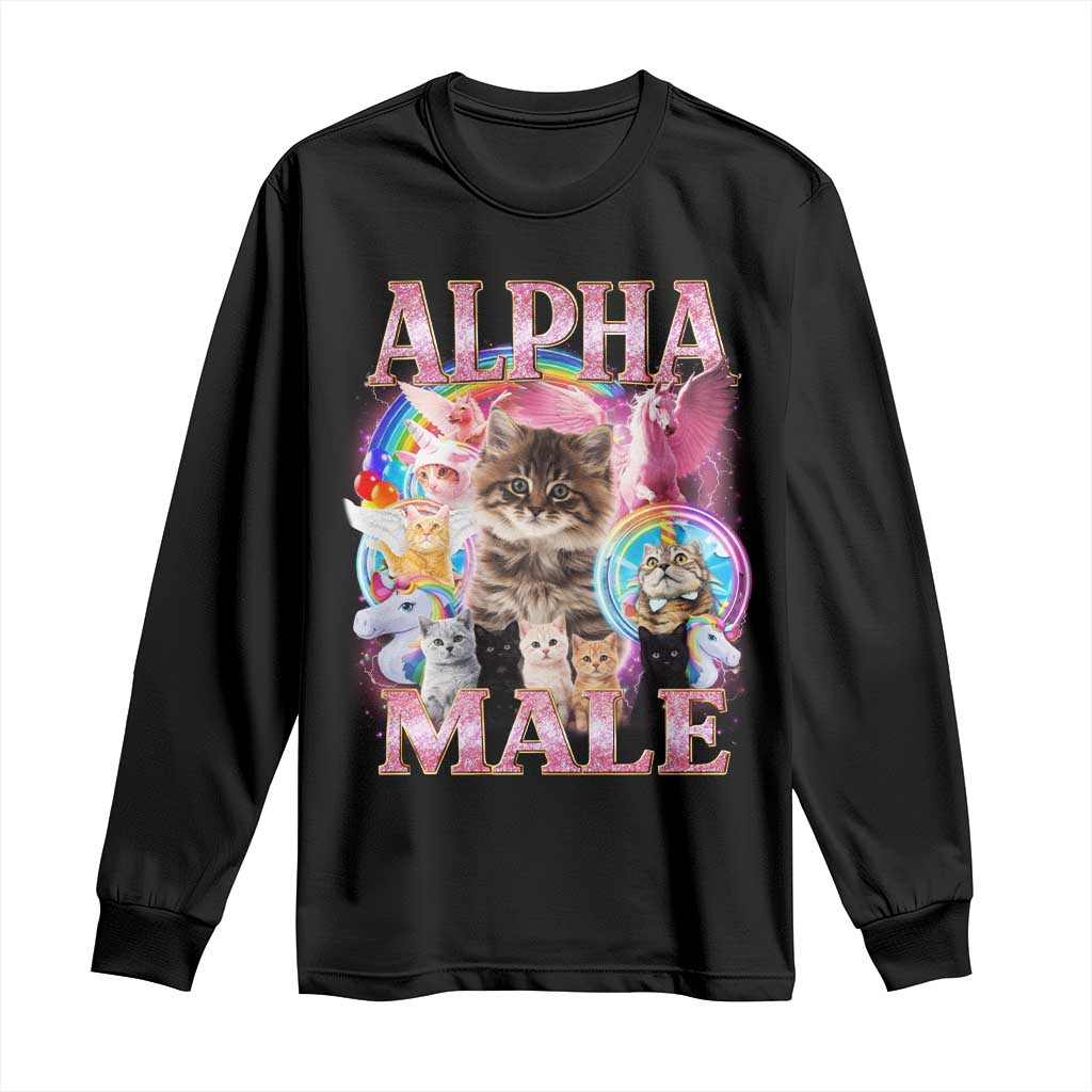 Alpha Male Cat Long Sleeve Shirt Funny Rainbow Kitten Meme Bootleg TS11 Black Print Your Wear